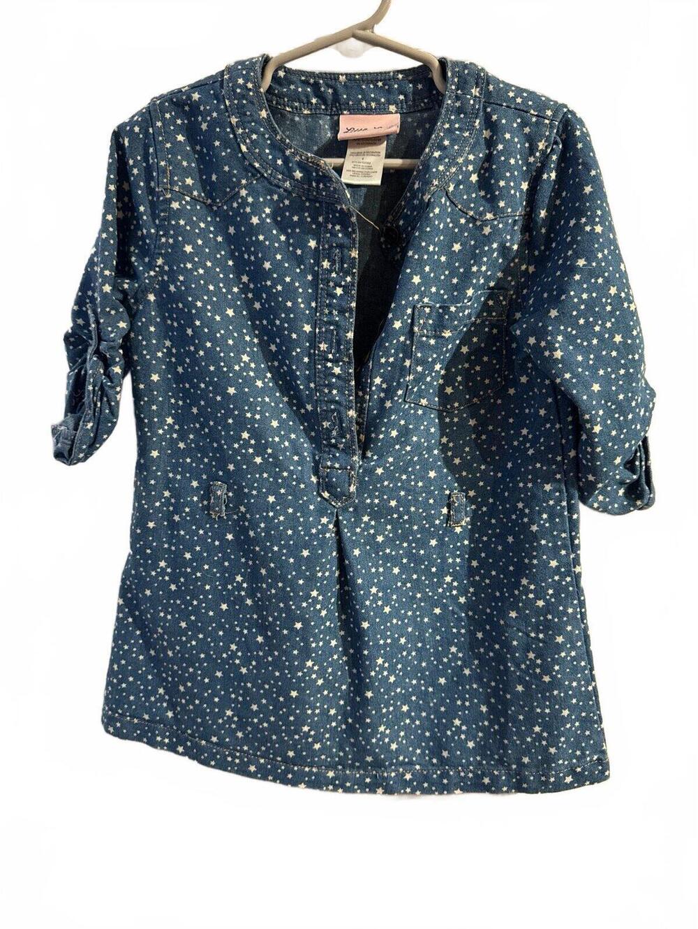 Little Lass Girls Denim Star Print Tunic Top